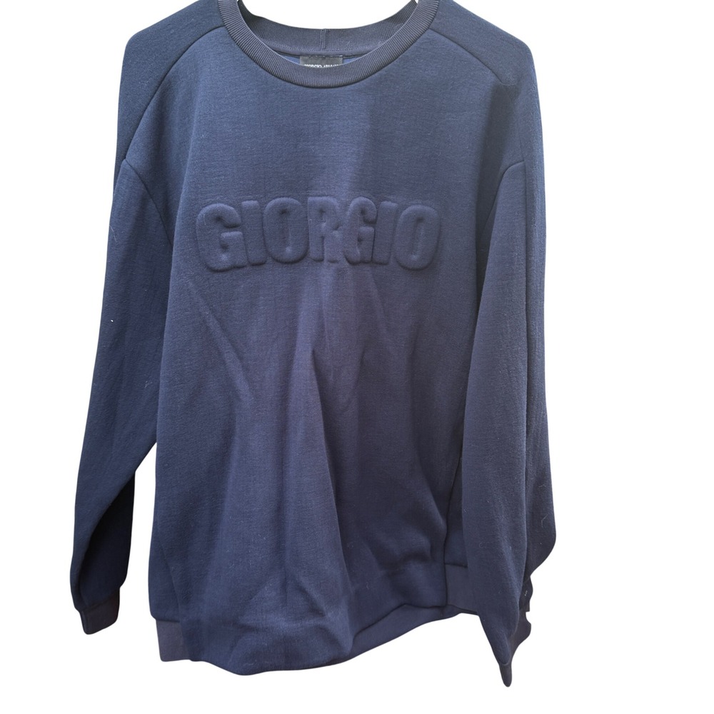Giorgio Armani Sweatshirt Mens EU58 Navy Blue NWT 3D Embossed Logo made in Italy